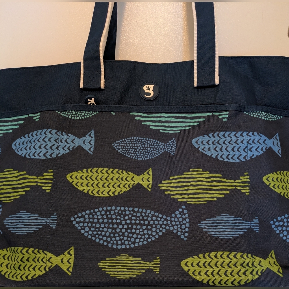 Geckobrand Extra Large Beach Shopping Tote 2 Handles 23 X 14 Fish Blue Green - Picture 2 of 10